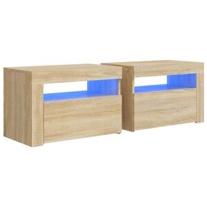 vidaXL S&auml;ngbord 2 st med LED-belysning Sonoma ek 60x35x40 cm