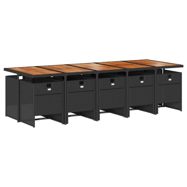 vidaXL Matgrupp f&ouml;r tr&auml;dg&aring;rden med dynor 11 delar svart konstrottning