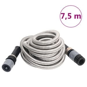 vidaXL Slang med sprutmunstycke silver 0,6" 7,5 m rostfritt st&aring;l