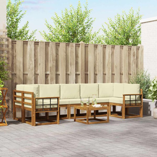 vidaXL Utomhussoffset med kudde 8 pcs Naturlig och Gr&auml;dde