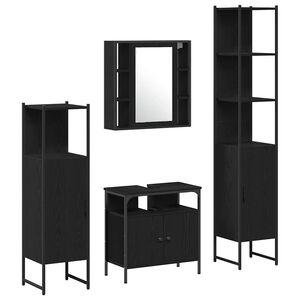 vidaXL Badrumsm&ouml;belset 4 st Svart Ek 33 x 33 x 185,5 cm
