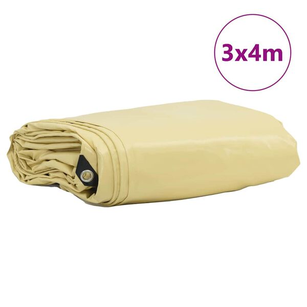 vidaXL Presenning 650g / m&sup2; Beige 3 x 4 m Canvas med PVC-bel&auml;ggning