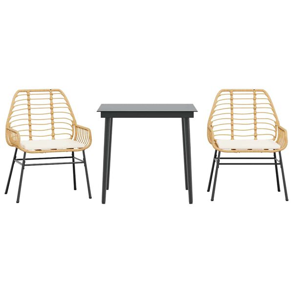 vidaXL Matgrupp f&ouml;r tr&auml;dg&aring;rd med dynor 3 delar brun polyrotting glas