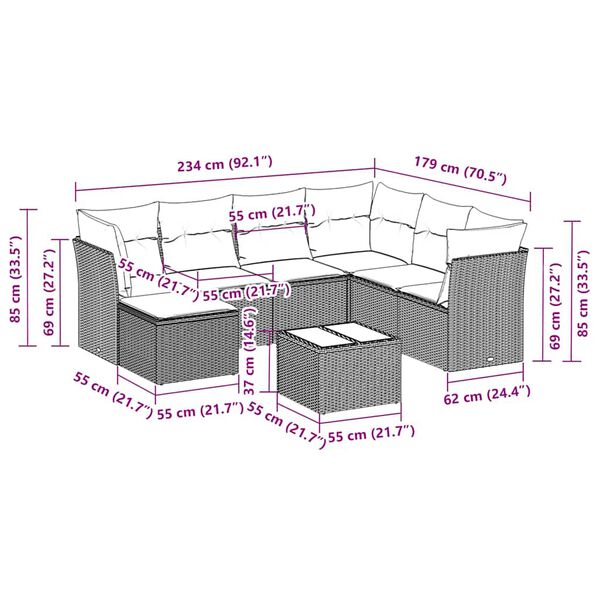 vidaXL Loungegrupp f&ouml;r tr&auml;dg&aring;rden med dynor 8 delar svart konstrotting