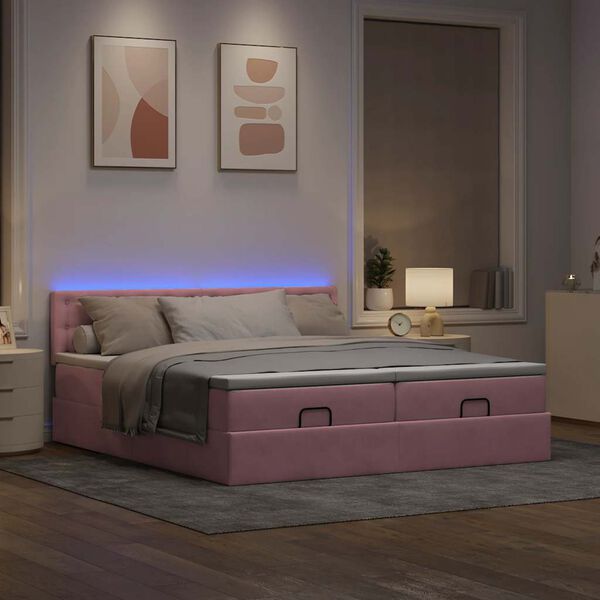 vidaXL Ottoman s&auml;ngram med madrasser rosa 200x200 cm sammet