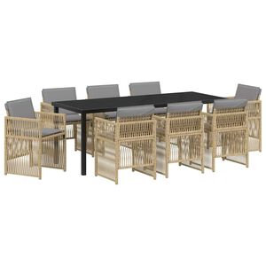 vidaXL Tr&auml;dg&aring;rdsm&ouml;belset 9 pcs Beige Pulverlackerat st&aring;l