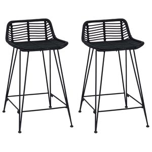 vidaXL Barpall 2 st Svart 44 x 45 x 76 cm Rattan och St&aring;l