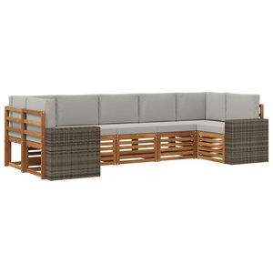vidaXL Sektionsoffgrupp med kudde 7 pcs Naturlig och ljusgr&aring; Polyester