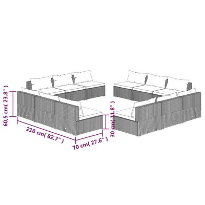vidaXL Loungegrupp för trädgården med dynor 12 delar konstrotting grå