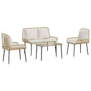 vidaXL Trädgårdsmöbelset med kudde 4 pcs Svart och kräm konstrotting