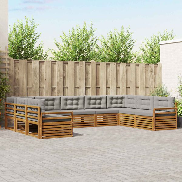 vidaXL Soffgrupper 9 pcs Naturlig och Ljus Gr&aring; Massivt Akaciatr&auml;