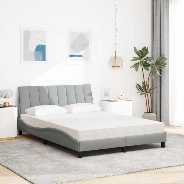 vidaXL Bed with Mattress "Hanko" Light Grey 140x200 cm Fabric