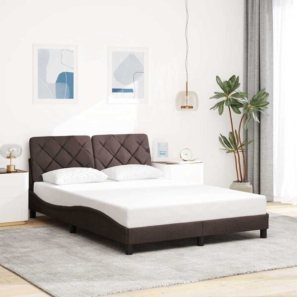 vidaXL Bed Frame with LED without Mattress Dark Brown 140x190 cm Fabric