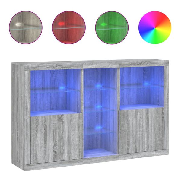 vidaXL Sk&auml;nk med LED-belysning gr&aring; sonoma 162x37x100 cm