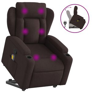 vidaXL Massagef&aring;t&ouml;lj med uppresningshj&auml;lp m&ouml;rkbrun tyg