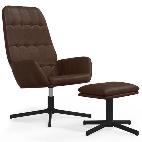 vidaXL Vilstol med fotpall glansig brun konstl&auml;der
