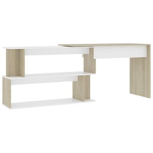 vidaXL Skrivbord h&ouml;rn vit och sonoma-ek 200x50x76 cm konstruerat tr&auml;