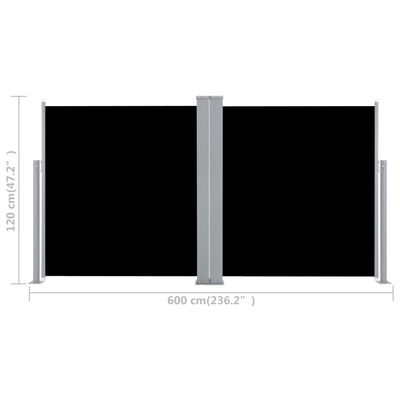vidaXL Infällbar sidomarkis svart 120x600 cm