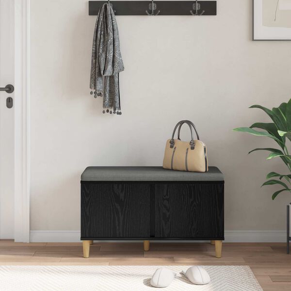 vidaXL Hallb&auml;nk med kudde med lagring Svart Ek 80 x 38 x 46 cm