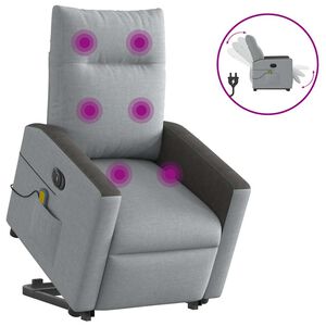 vidaXL Elektrisk massagef&aring;t&ouml;lj med uppresningshj&auml;lp ljusgr&aring; tyg
