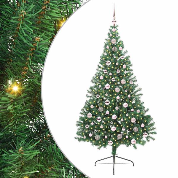 vidaXL Konstgjord F&ouml;rbelyst Julgran med 300 LED-lampor Gr&ouml;n 210 cm PVC