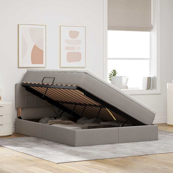 vidaXL F&ouml;rvaringss&auml;ng med LED med madrass Taupe 140 x 190 cm tyg