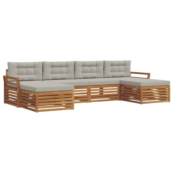 vidaXL Soffgrupper 6 pcs Naturlig och Ljus Gr&aring; Massivt Akaciatr&auml;