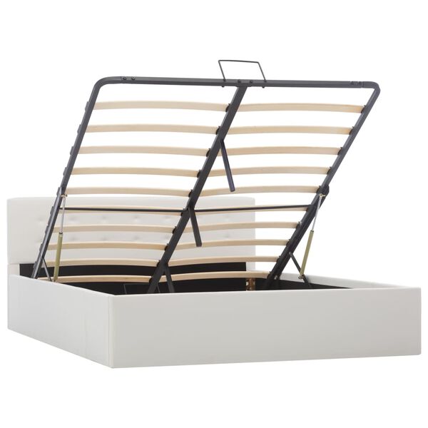 vidaXL S&auml;ngram hydraulisk f&ouml;rvaring vit konstl&auml;der 140x200 cm