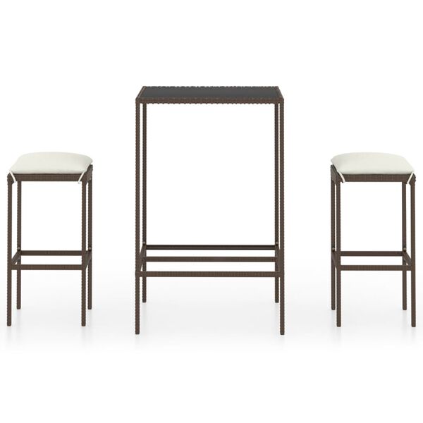 vidaXL Bargrupp för trädgården med dynor 3 delar konstrotting brun