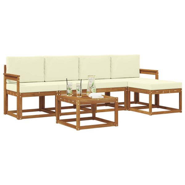 vidaXL Utomhussoffset 6 pcs Naturlig och Gr&auml;dde Massivt Akaciatr&auml;