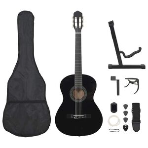 vidaXL Klassisk gitarr 12 delar svart 4/4 39"