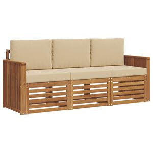 vidaXL Soffgrupper 3 st Naturlig och Beige Massivt Akaciatr&auml;