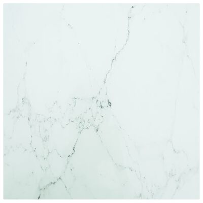 vidaXL Bordsskiva vit 60x60 cm 6 mm härdat glas med marmortextur