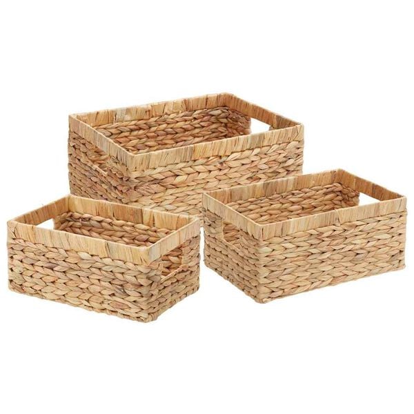 vidaXL F&ouml;rvaringskorgar 3 pcs Naturf&auml;rg 40 x 30 x 18 cm Vattenhyacint