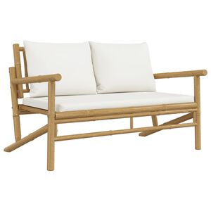 vidaXL Tr&auml;dg&aring;rdsb&auml;nk med gr&auml;ddvita dynor bambu