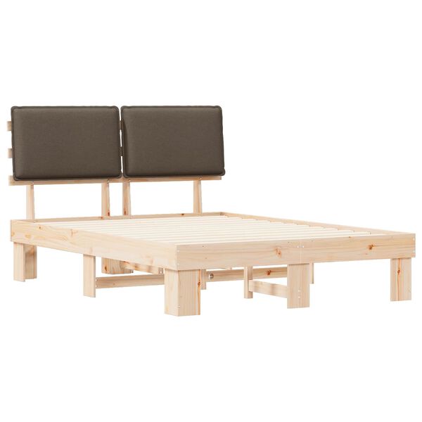 vidaXL S&auml;ngram med Kl&auml;dd Huvudgavel Taupe 160 x 200 cm Massiv furu