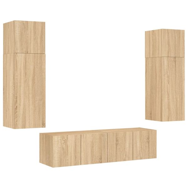 vidaXL Tv-b&auml;nk 6 delar LED sonoma-ek konstruerat tr&auml;