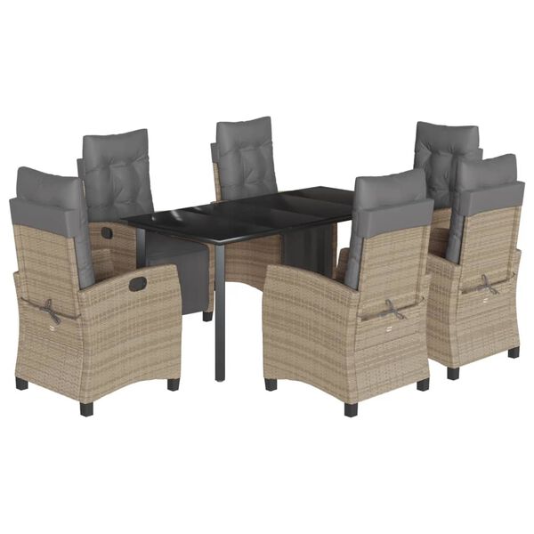 vidaXL Matgrupp f&ouml;r tr&auml;dg&aring;rden med dynor 7 delar mixbeige konstrotting