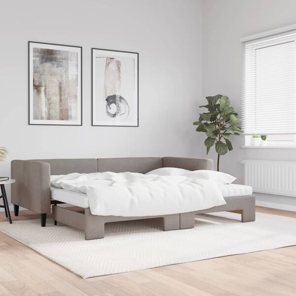 vidaXL Dagb&auml;dd utdragbar med madrasser taupe 90x200 cm tyg