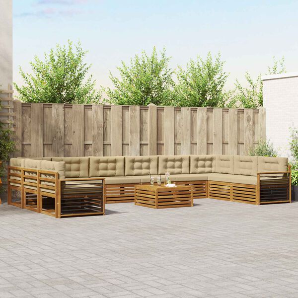 vidaXL Soffgrupper 11 pcs Naturlig och Beige Massivt Akaciatr&auml;
