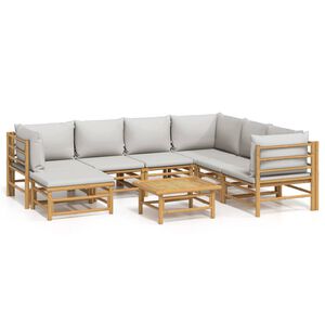 vidaXL Loungegrupp 8 delar ljusgr&aring;a dynor bambu