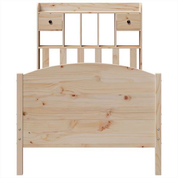 vidaXL Säng med bokhylla utan madrass 90x200cm massiv furu