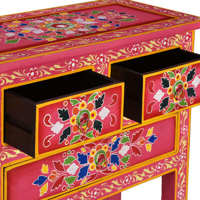 vidaXL Skänk med lådor massivt mangoträ rosa handmålad