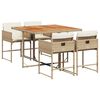 vidaXL Matgrupp f&ouml;r tr&auml;dg&aring;rden med dynor 5 delar beige konstrotting