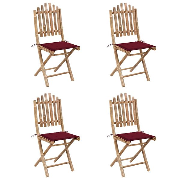 vidaXL Hopfällbar matgrupp för trädgården med dynor 5 delar bambu