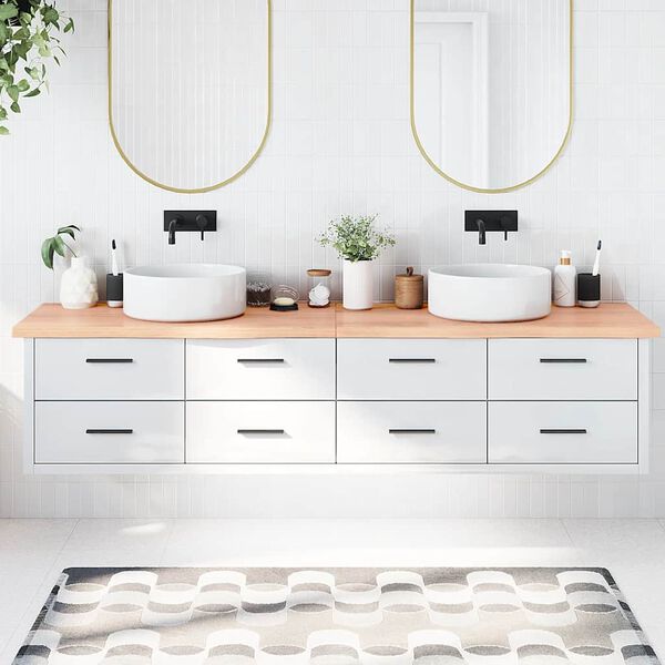 vidaXL B&auml;nkskiva badrum ljusbrun 220x50x(2-4) cm behandlat massivt tr&auml;