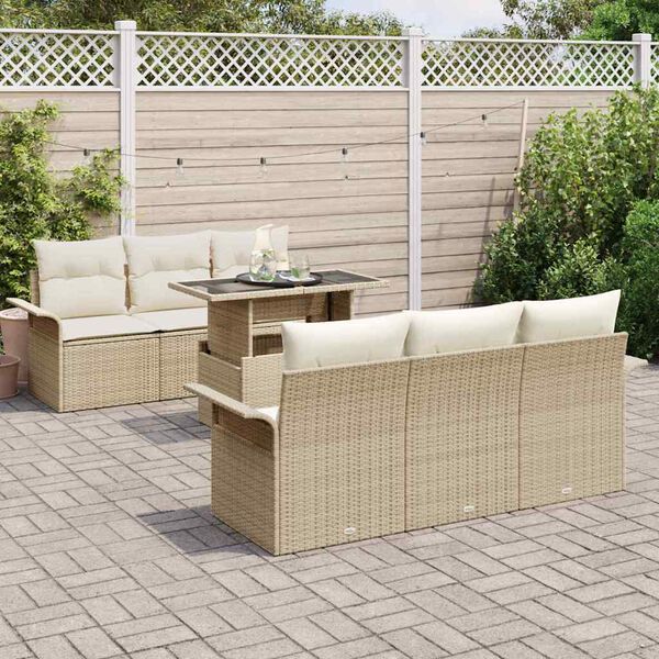 vidaXL Tr&auml;dg&aring;rdsoffset med kudde med lagring 7 pcs Beige Poly rattan