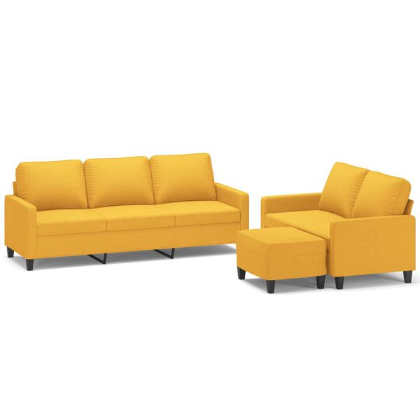 vidaXL Soffgrupp med dynor 3 delar Ljusgul tyg