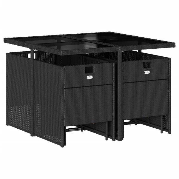 vidaXL Matgrupp f&ouml;r tr&auml;dg&aring;rden med dynor 9 delar svart konstrottning