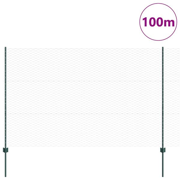 vidaXL St&auml;ngsel med stolpe Gr&ouml;n 1,5 x 100 m St&aring;l och PVC